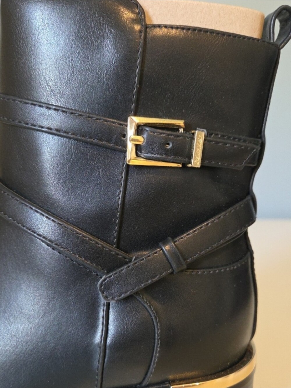 Calvin Klein Classic Black Ankle Boot with Metallic Heel Accent Size 7 - Picture 8 of 11